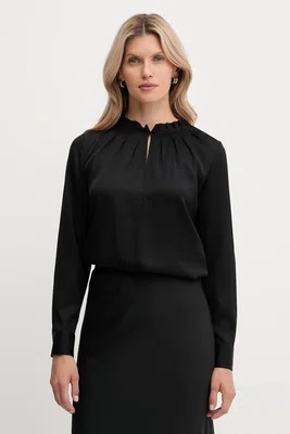 Hedvábná halenka BOSS dámská, černá barva, hladká, 50548224
