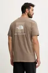Bavlněné tričko The North Face Redbox pánské, hnědá barva, NF0A87NPE1Q1
