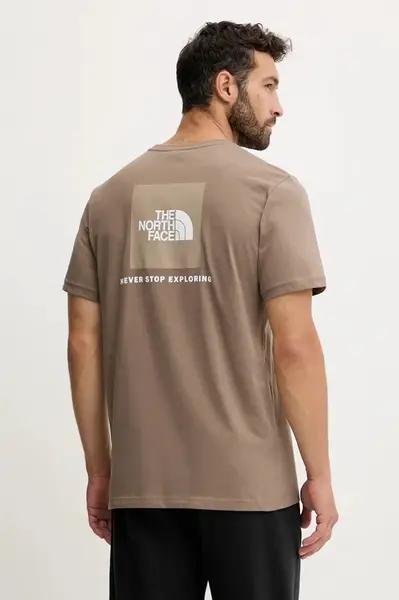Bavlněné tričko The North Face Redbox pánské, hnědá barva, NF0A87NPE1Q1