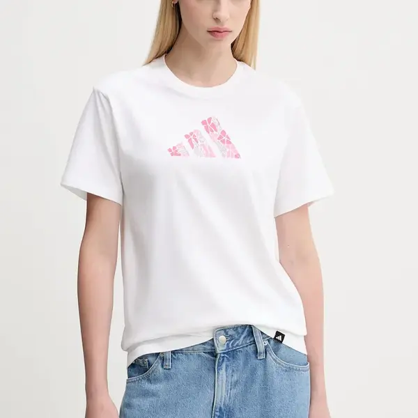 Bavlněné tričko adidas dámské, bílá barva, JV6085