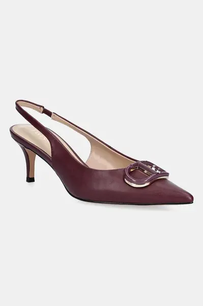 Kožené lodičky Twinset vínová barva, 252TCP030