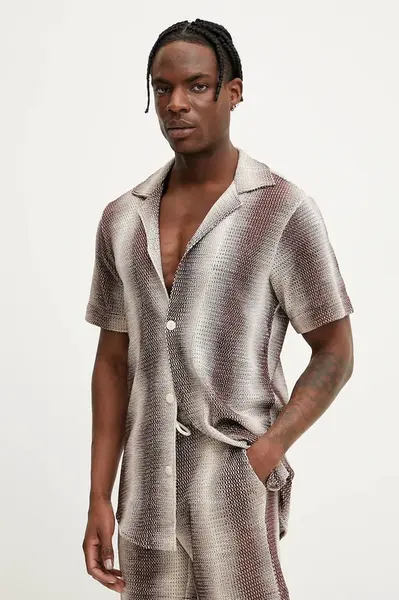 Bavlněná košile OAS hnědá barva, regular, 7014