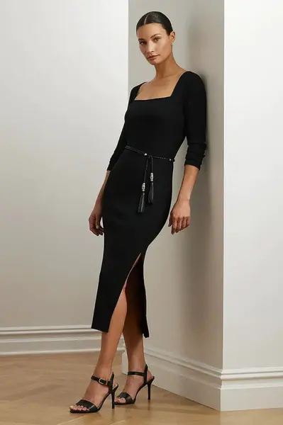 Šaty Lauren Ralph Lauren černá barva, midi, přiléhavé, 200978539