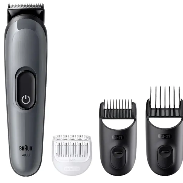 Multifunkční zastřihovač vlasů, vousů a těla Braun Series 3 AIO3500 - šedý + dárek zdarma