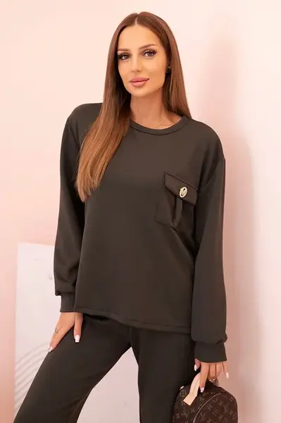 Kesi Włoski Komplet dámský máslový mikina a kalhoty s gumou khaki