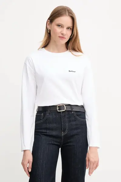 Bavlněné tričko s dlouhým rukávem Barbour LAVENSDALE bílá barva, LML0899