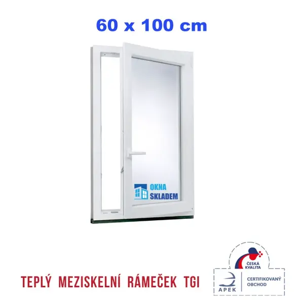 Plastové okno | 60 x 100 cm (600 x 1000 mm) | bílé |otevíravé i sklopné | pravé