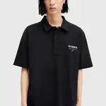 Bavlněné polo tričko AllSaints UNDERGROUND SS POLO černá barva, s potiskem, M047PA