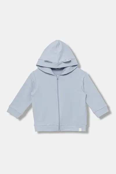 Kojenecká mikina United Colors of Benetton modrá barva, s kapucí, hladká, 3MDSA501M