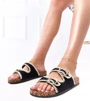 marka niezdefiniowana Black crochet slides on cork sole Lavreta