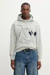 Bavlněná mikina Desigual SHEFFIELD MICKEY pánská, šedá barva, s kapucí, vzorovaná, 25WMSK08