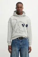 Bavlněná mikina Desigual SHEFFIELD MICKEY pánská, šedá barva, s kapucí, vzorovaná, 25WMSK08