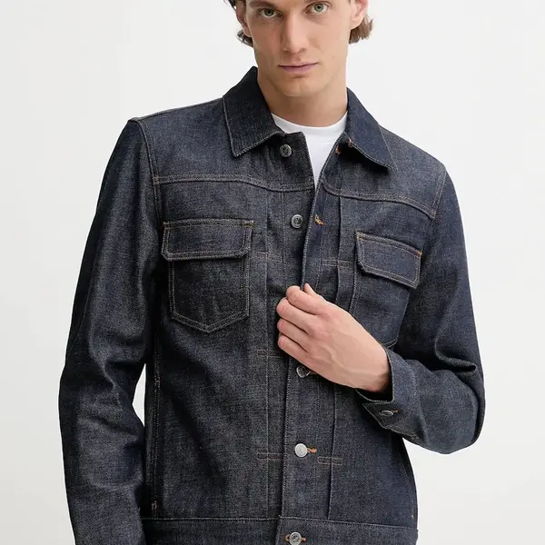 Bavlněná džínová bunda A.P.C. CODBS-H02191 INDIGO tmavomodrá barva, přechodná, CODBS.H02191-INDIGO