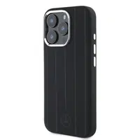 Zadní kryt Mercedes Liquid Silicon Stripes Pattern MagSafe pro Apple iPhone 16 Pro, černá
