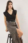 Trendyol Black 100% Cotton Regular Patterned V-neck Knitted T-Shirt
