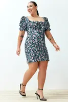 Trendyol Curve Multicolored Floral Balloon Sleeve Mini/Short Length Woven Dress