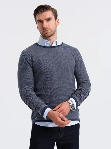 Ombre Men's knitted sweater with structured dots - navy blue