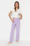 Trendyol Lilac Rovné žebrované prošívané tkané kalhoty s vysokým pasem