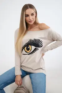 Halenka s potiskem a delším zadním dílem béžová