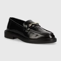 Kožené mokasíny Steve Madden Huddles dámske, čierna farba, na plochom podpätku, SM11002911