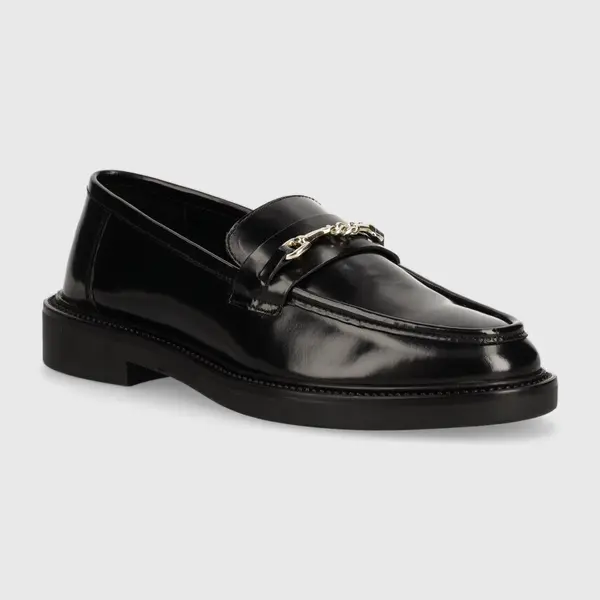 Kožené mokasíny Steve Madden Huddles dámske, čierna farba, na plochom podpätku, SM11002911