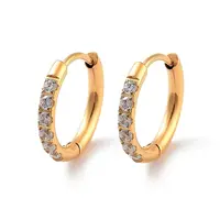 Ion Plating(IP) 316 Surgical Stainless Steel Pave Clear Cubic Zirconia Hoop Earrings Women