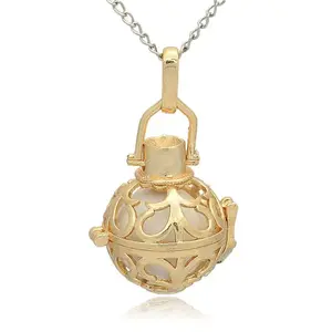 Golden Tone Brass Hollow Round Cage Pendants