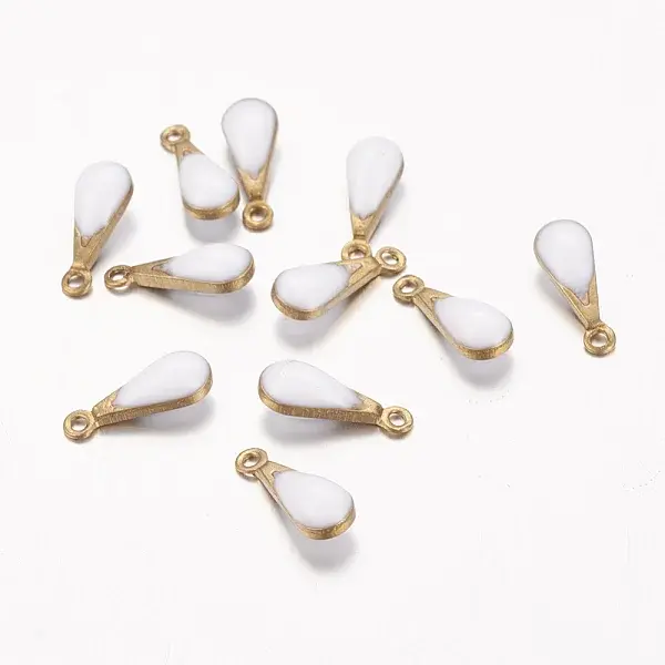 Antique Golden Plated Brass Enamel Teardrop Charms
