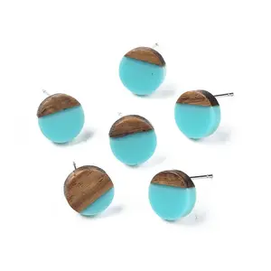 Opaque Resin & Walnut Wood Stud Earrings