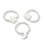 3Pcs 3 Style Natural Pearl & Shell Beaded Stretch Rings Set