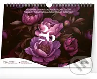 NOTIQUE Stolový / nástenný týždenný plánovací kalendár s háčikom Fialové kvety 2026