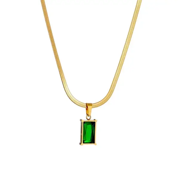 Sea Green Cubic Zirconic Rectangle Pendant Necklace