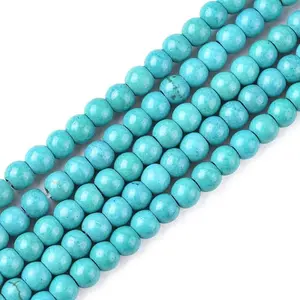 1 Strand Dyed Dark Cyan Round Synthetic Turquoise Beads Strands