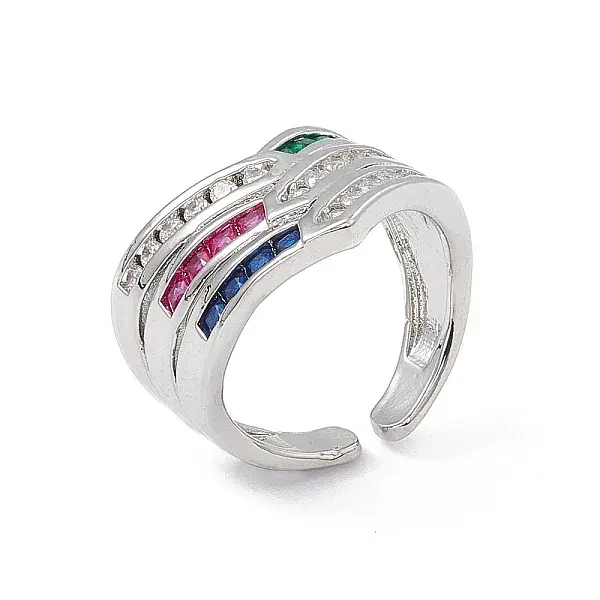 Colorful Cubic Zirconia Arrow Open Cuff Ring