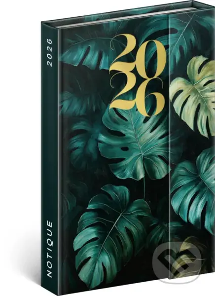 NOTIQUE Týždenný magnetický diár Monstera 2026 (horizontálny, magnetické zatváranie)