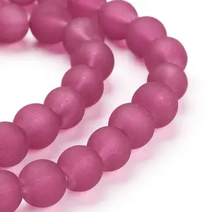 Baking Painted Medium Violet Red Frosted Round Transparent Glass Bead Strands