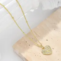 Brass Micro Pave Clear Cubic Zirconia Heart with Key Pendant Necklaces for Women