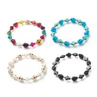 Synthetic Turquoise(Dyed) Cross & Skull Beaded Stretch Bracelet