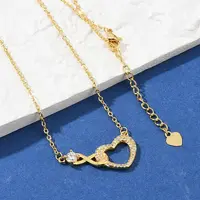 Brass Pave Clear Cubic Zirconia Infinity Heart Pendant Nceklaces for Women