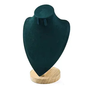 Bust Shaped Microfiber & Wood Jewelry Necklace & Earrings Display Stands