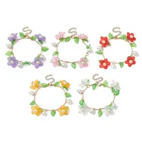 5Pcs 5 Color Flower Acrylic & Glass Pearl Charm Bracelets Set