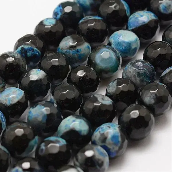 Faceted Natural Fire Crackle Agate Beads Strands