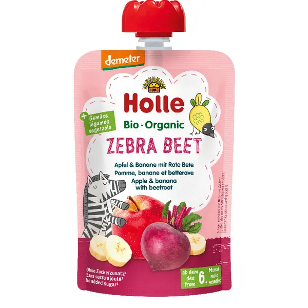 HOLLE Zebra Bee Bio ovocné pyré jablko, banán a červená řepa 100 g