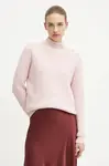 Svetr z vlněné směsi Morgan MSTORI dámský, růžová barva, s pologolfem, MSTORI