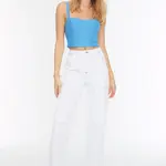 Trendyol bílé džíny s vysokým pasem 90. let se širokými nohavicemi s detailem prošívání