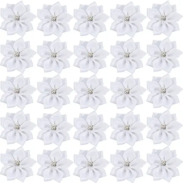 100Pcs Polyester Rhinestone Flower for Ornament Appliques DIY Wedding