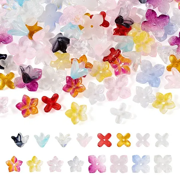 160Pcs 16 Styles Transparent Glass Beads Caps