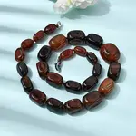 Dyed Natural Agate Cuboid Graduated Beaded Necklaces with Alloy Clasps