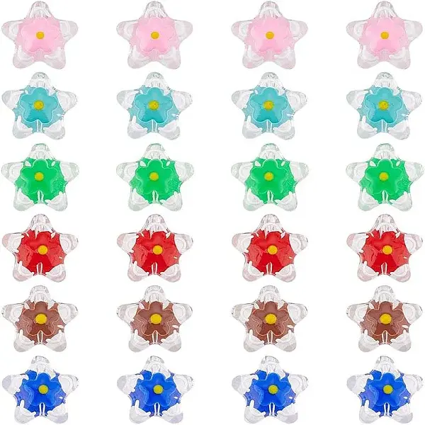 24Pcs 6 Colors Handmade Lampwork Beads