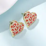 Heart Brass Micro Pave Clear Cubic Zirconia Stud Earrings